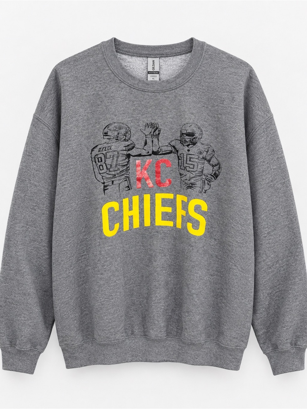 Kansas City Chiefs Gildan Heavy Blend Gray Crewneck Sweatshirt Size XL Kelce Mah